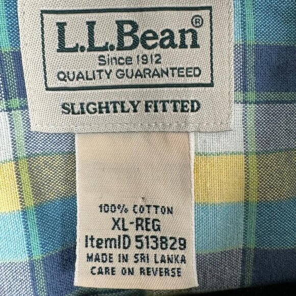 L.L. Bean Men's Long Sleeve Button Up Shirt, Green Yellow Plaid, Cotton, Size XL - Picture 2 of 10